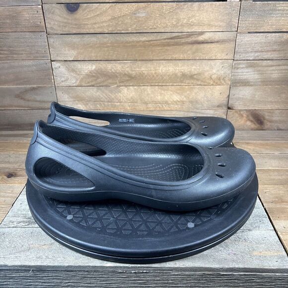 Crocs Kadee Flats Womens Sz 9 Black Slip On Slip Resistant Sandals Cutout - Picture 1 of 9